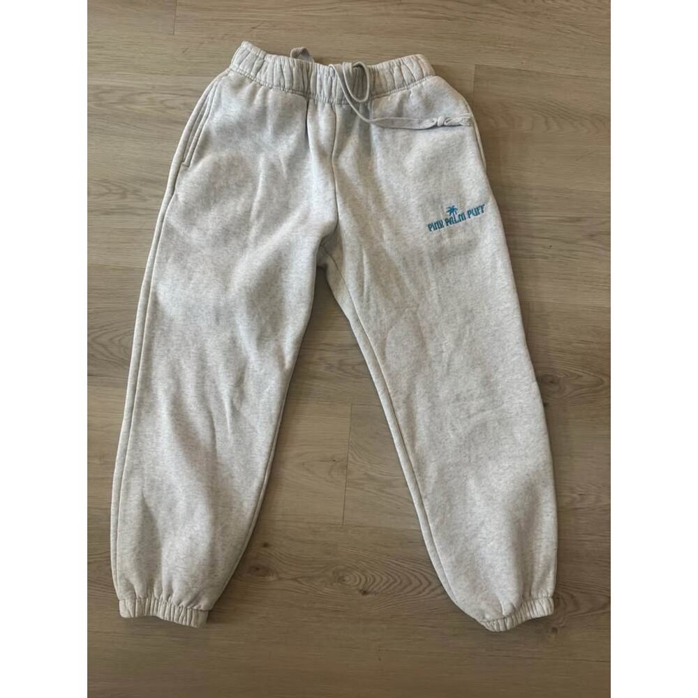 Pink Palm Puff Small Short Heather White Sweatpants - Picture 3 of 5